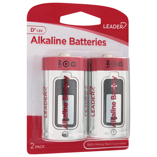 Leader Batteries, Alkaline, D, 1.5 Volt