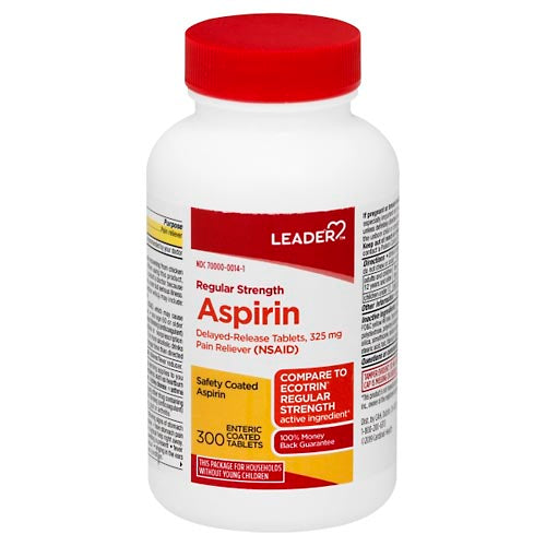 Leader Aspirin 325mg Enteric Coated Tablets, 300 Count – Regular Strength Delayed-Release NSAID