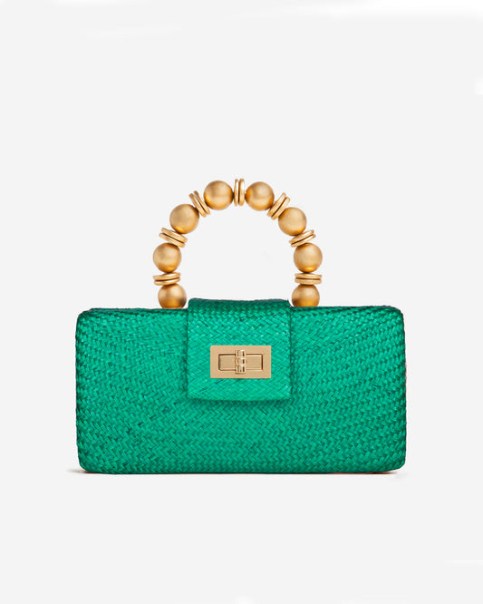 THE SERENA Green Woven Straw Clutch Bag