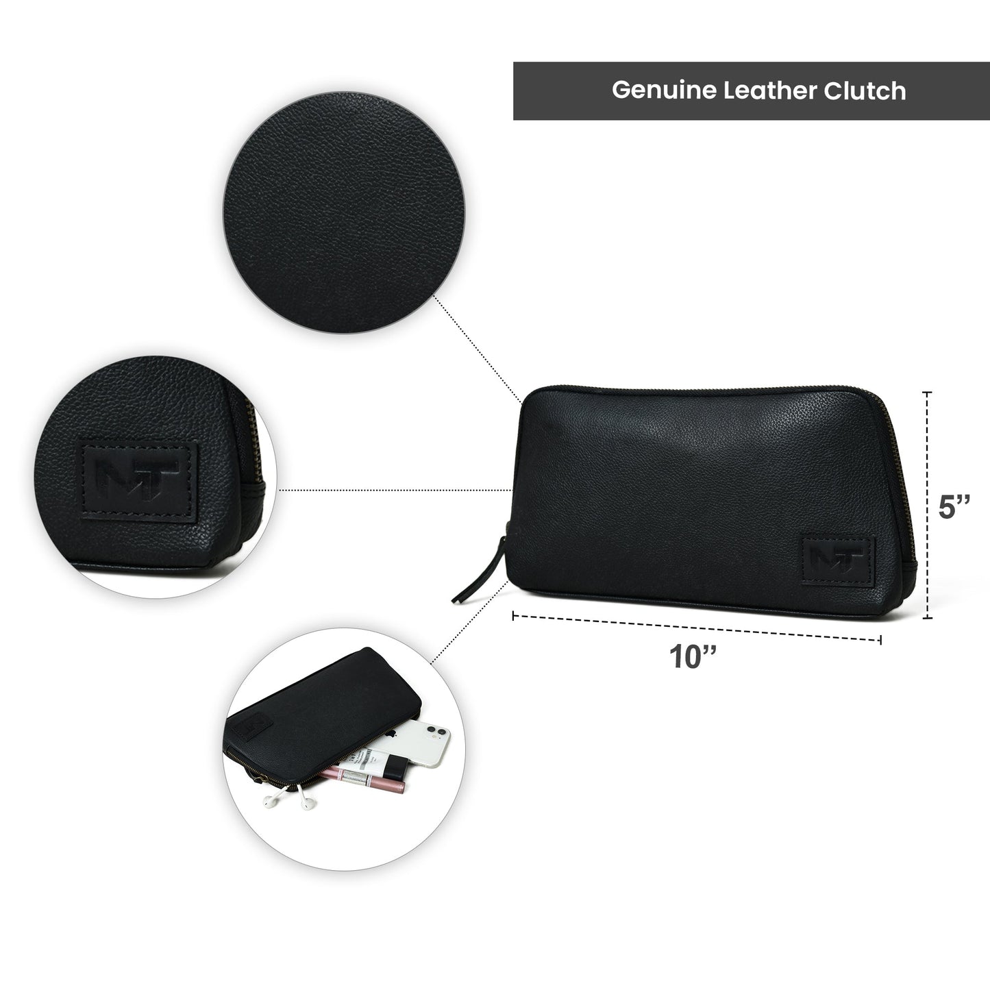 Classic Black Leather Clutch - Osadia Concept Store