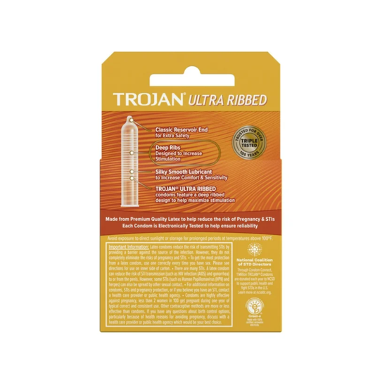Trojan Stimulations Ultra Ribbed Lubricated Latex Condoms 3ct