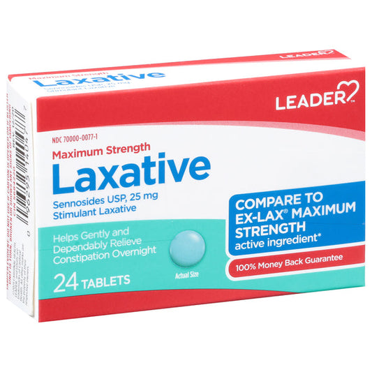 Leader Health Care Laxative, Maximum Strength, 25 Mg, Tablets
