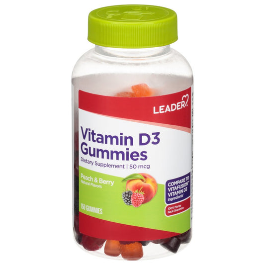 The Leader 50 Mcg Peach & Berry Vitamin D3 150 Gummies