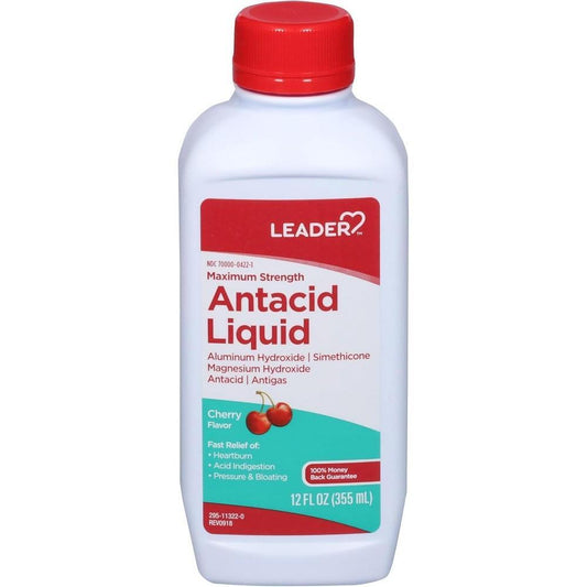 The Leader Antacid Maximum Strength Liquid Cherry 12 Oz