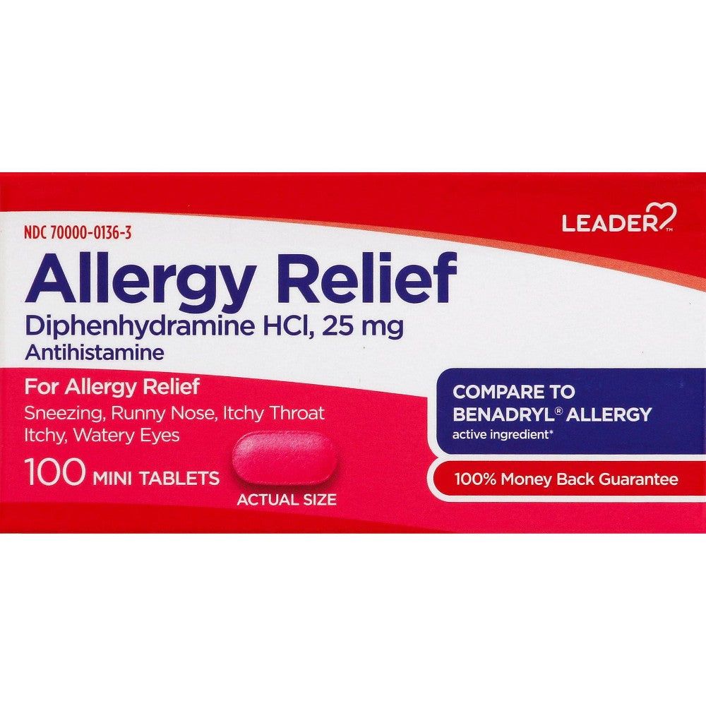 Leader Allergy Relief 25 Mg Mini Tablets, 100Ea
