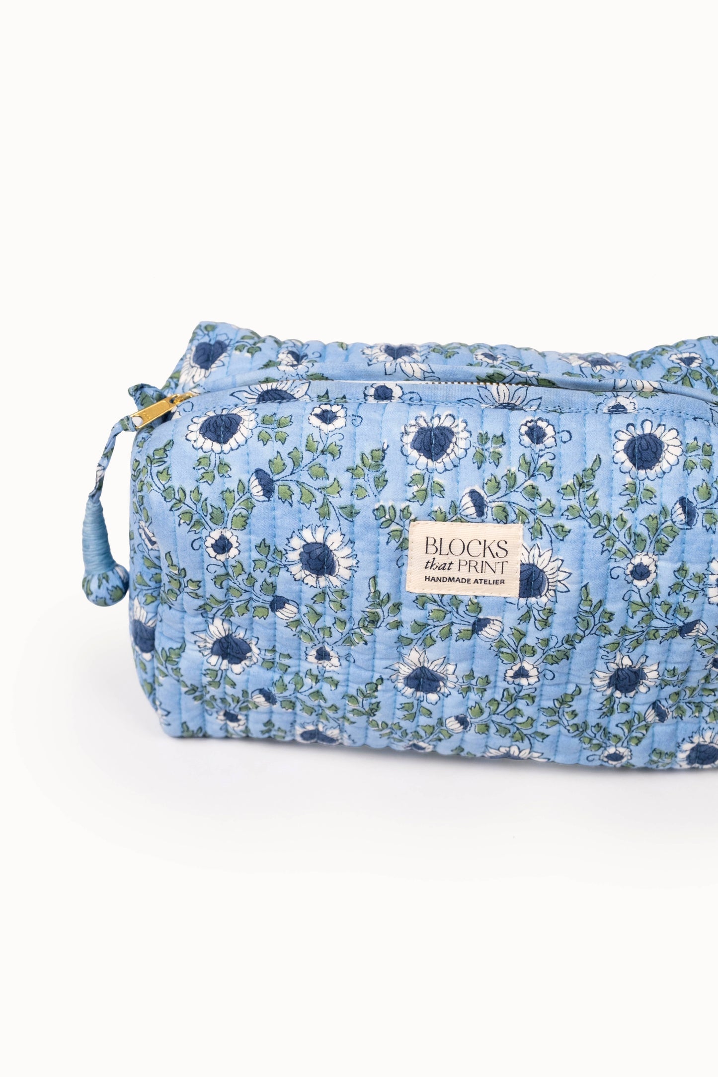 Large Block Print Quilted Travel Pouch - Ocean Blue