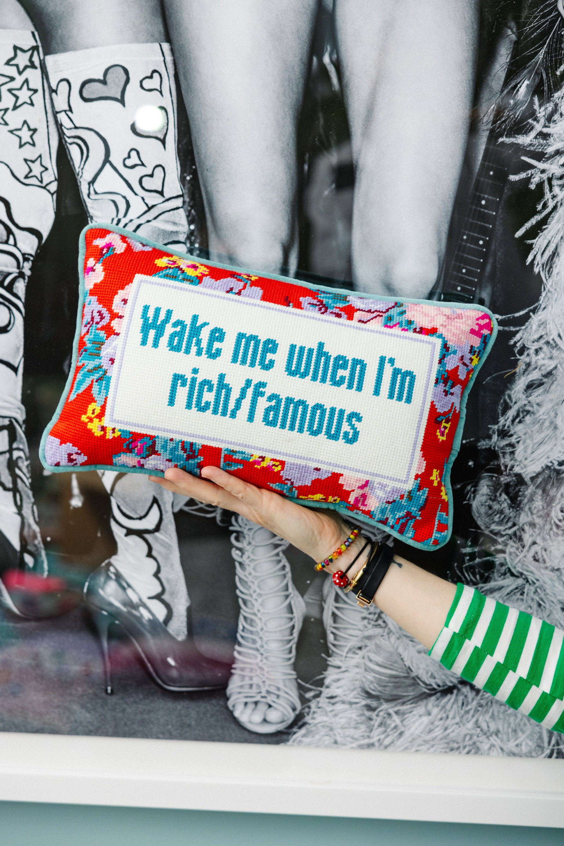 Rich And Famous Needlepoint Pillow - Osadia Concept Store