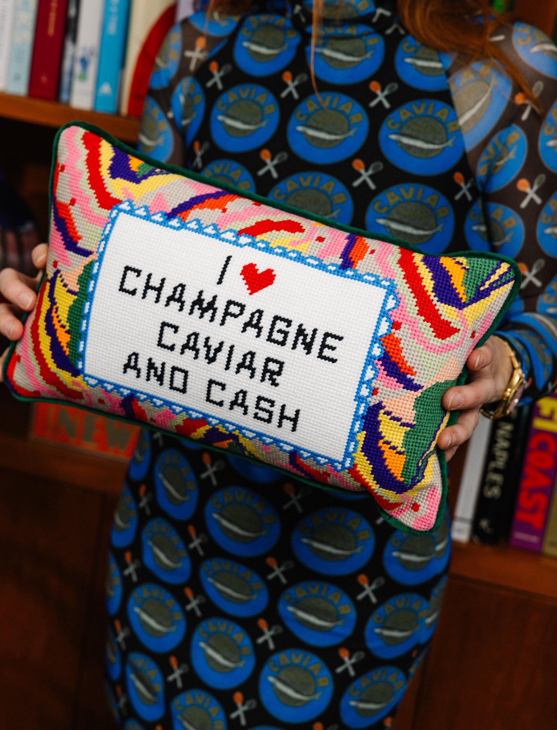 Caviar and Cash Needlepoint Pillow - Osadia Concept Store