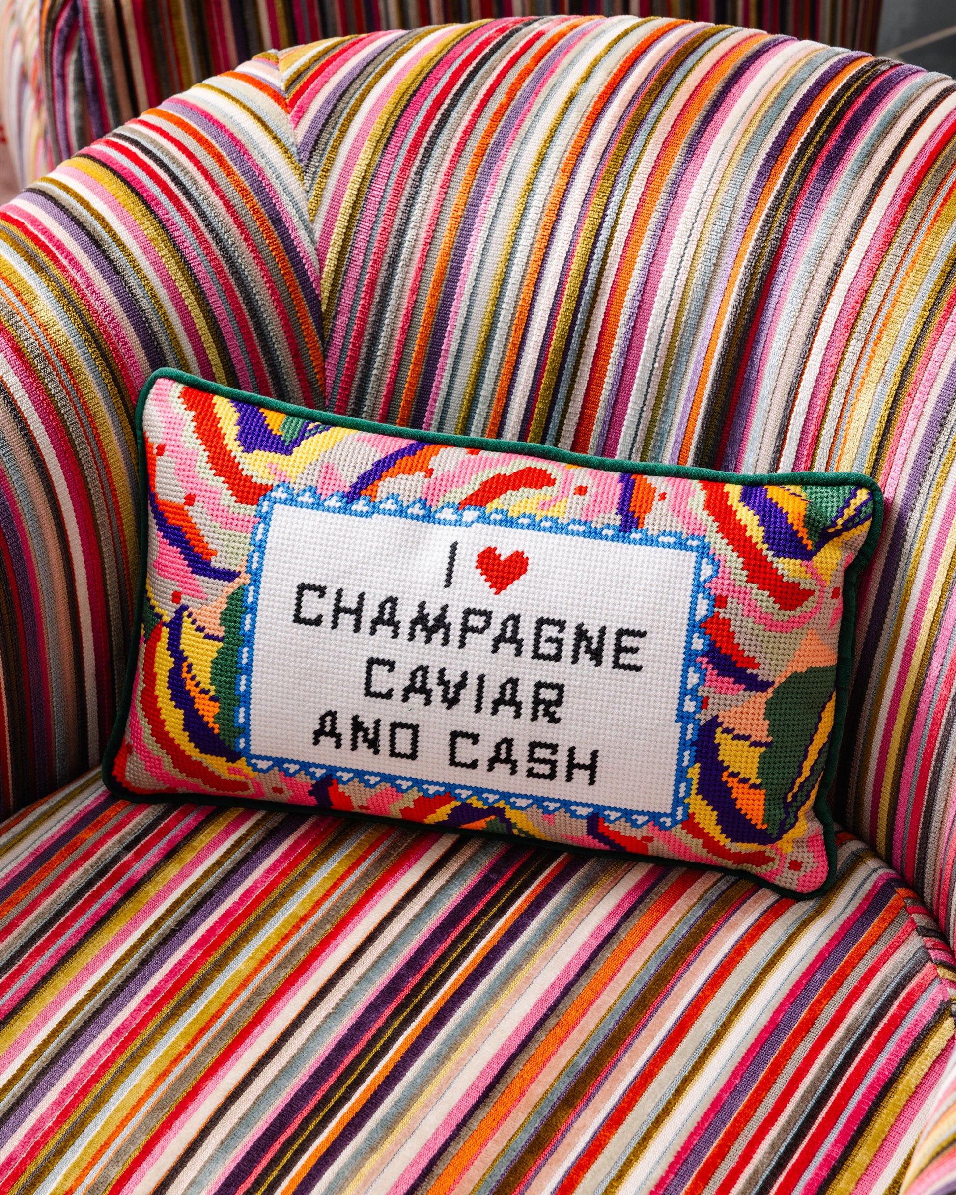 Caviar and Cash Needlepoint Pillow - Osadia Concept Store