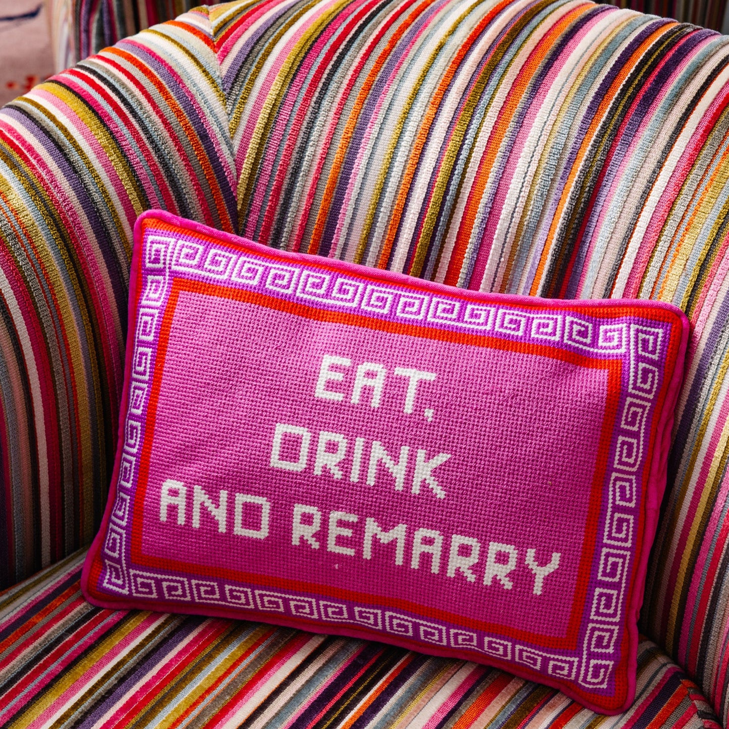 Eat Drink Remarry Needlepoint Pillow - Osadia Concept Store