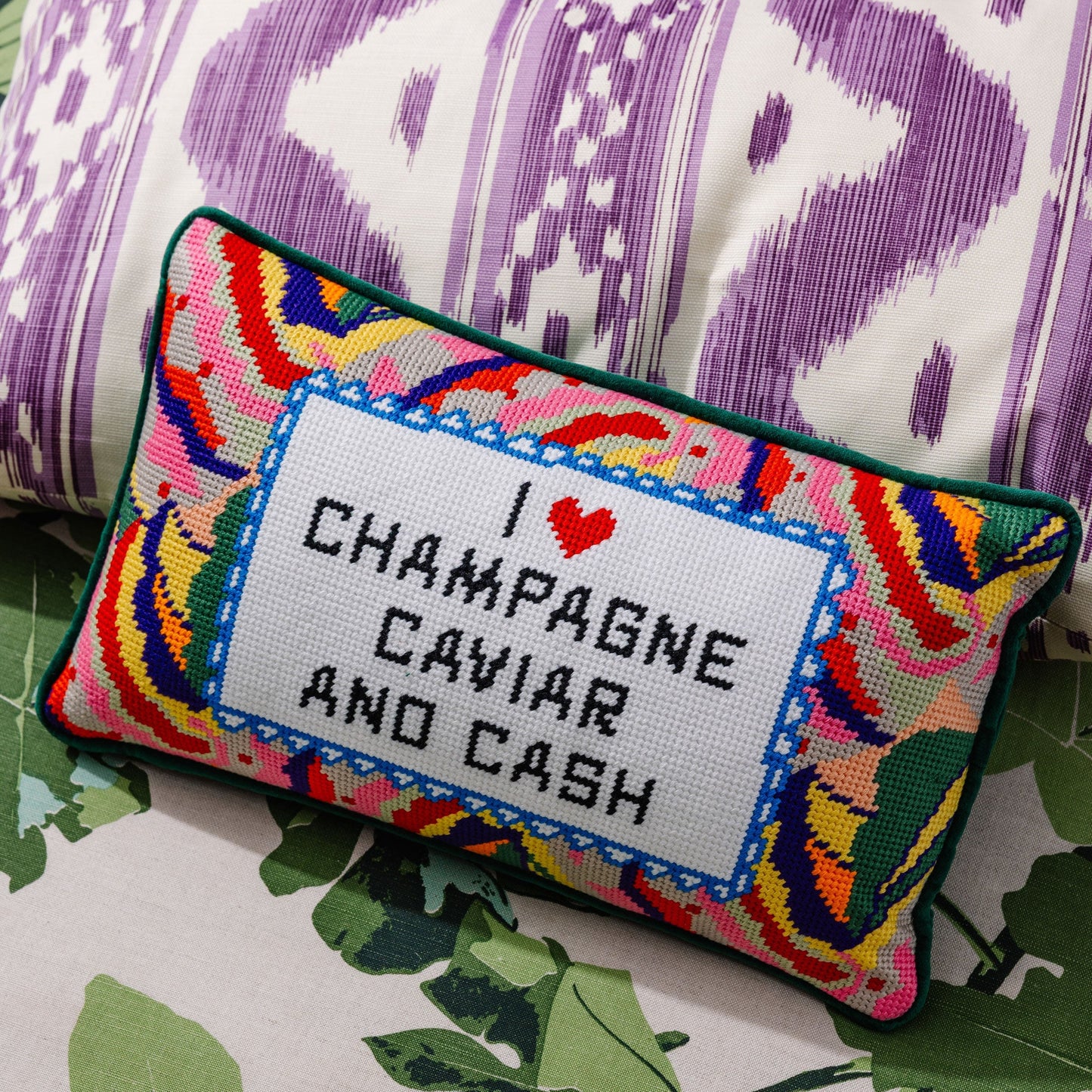 Caviar and Cash Needlepoint Pillow - Osadia Concept Store