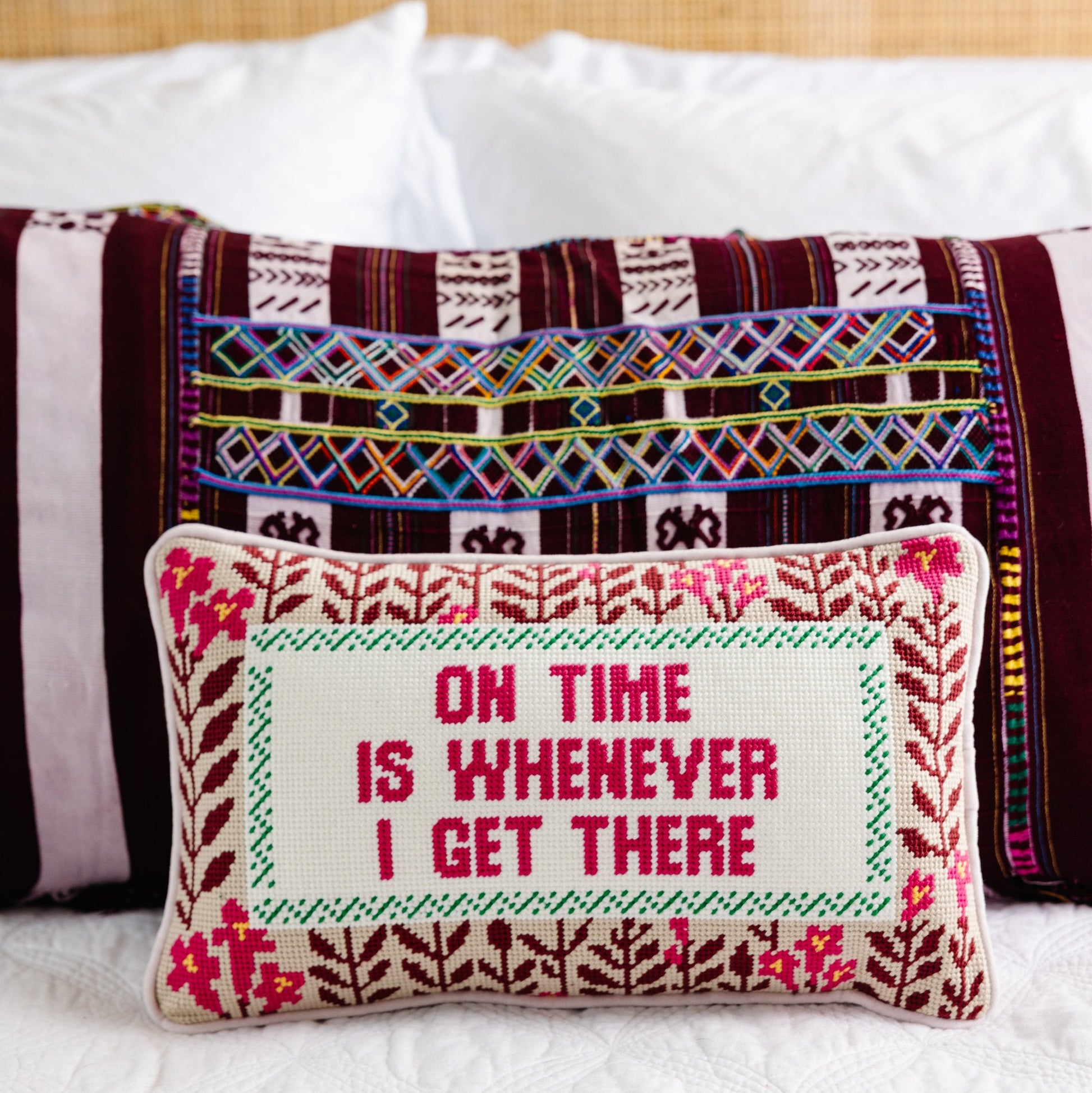 On Time Needlepoint Pillow - Osadia Concept Store