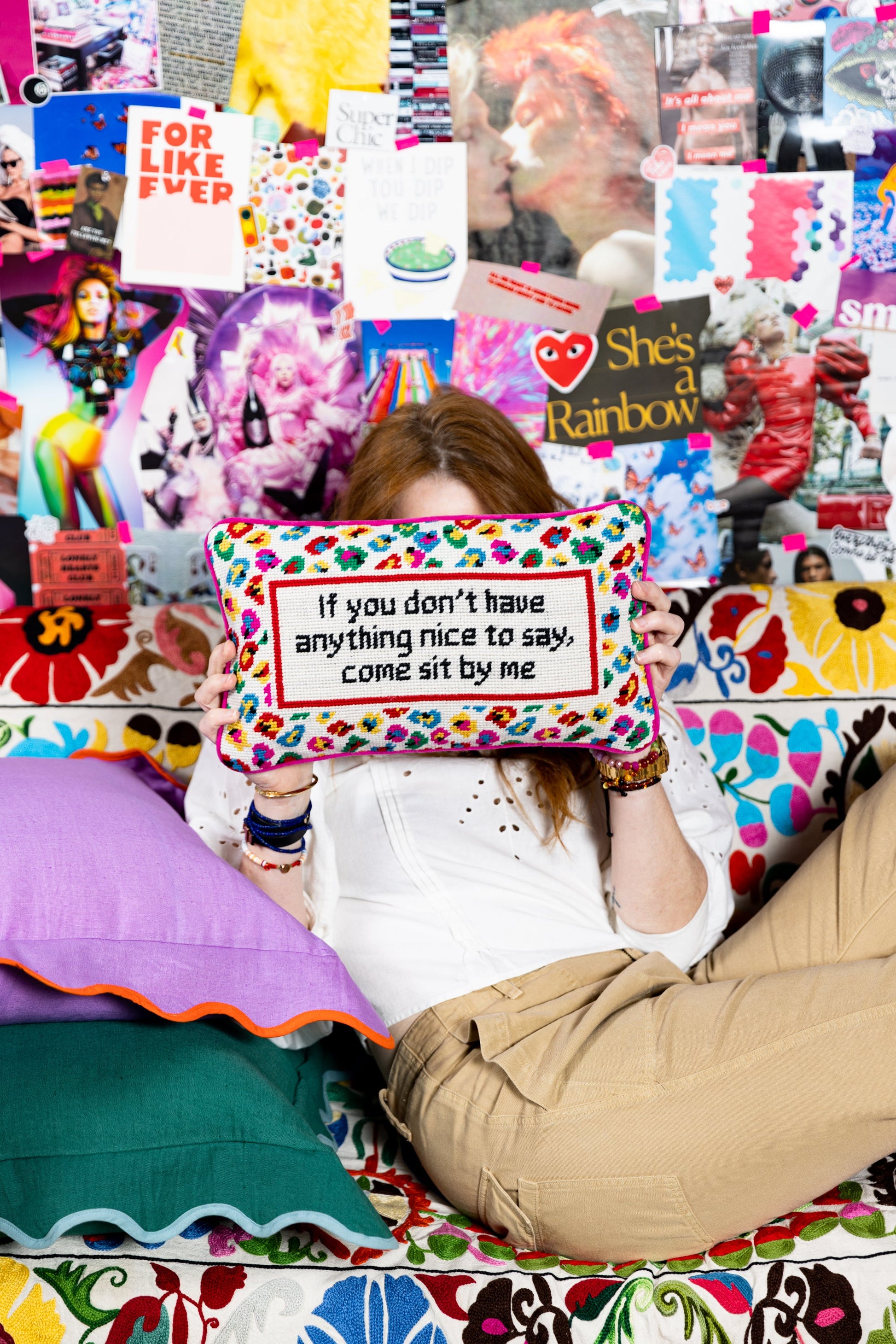 Come Sit By Me Needlepoint Pillow - Osadia Concept Store