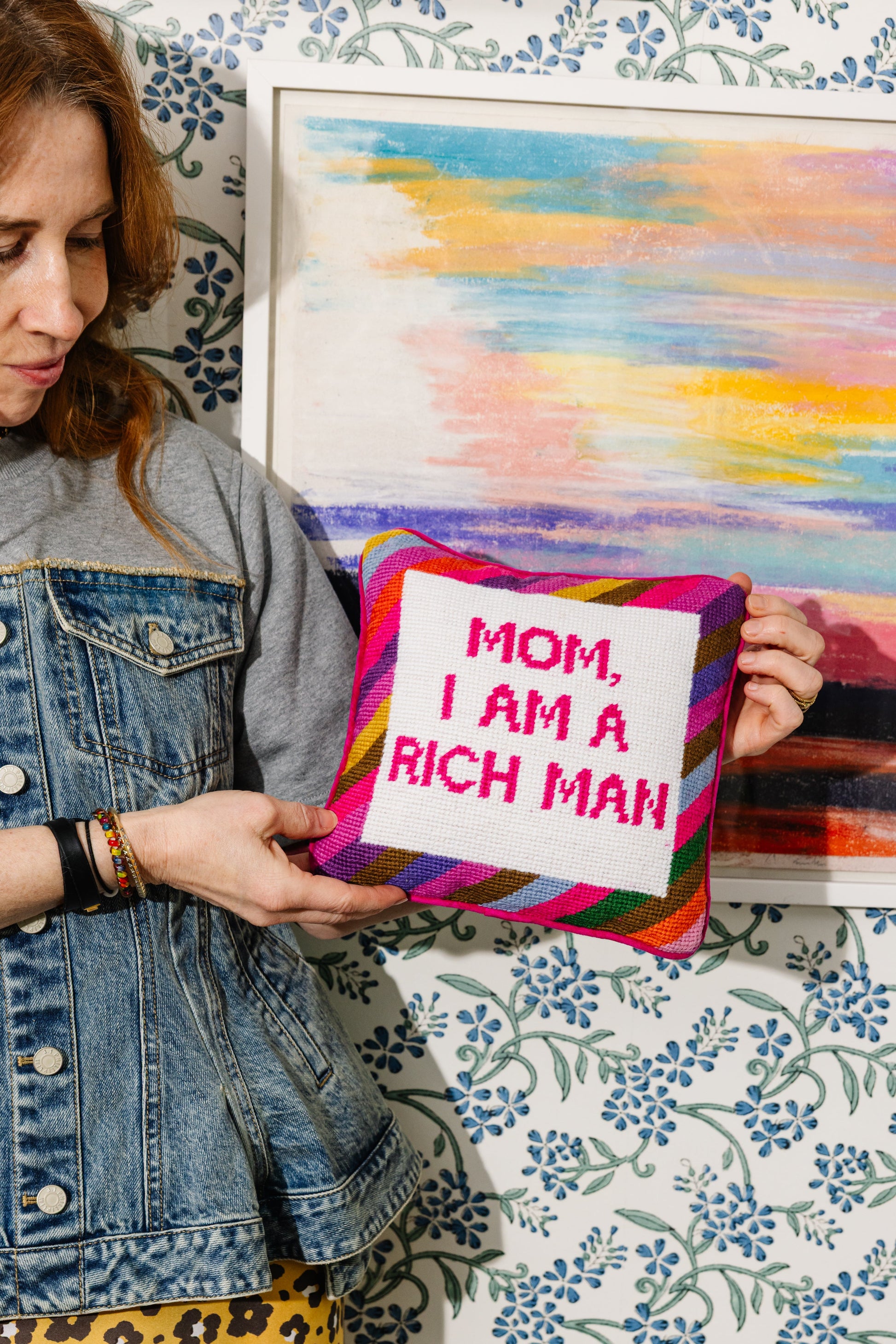 Rich Man Needlepoint Pillow - Osadia Concept Store