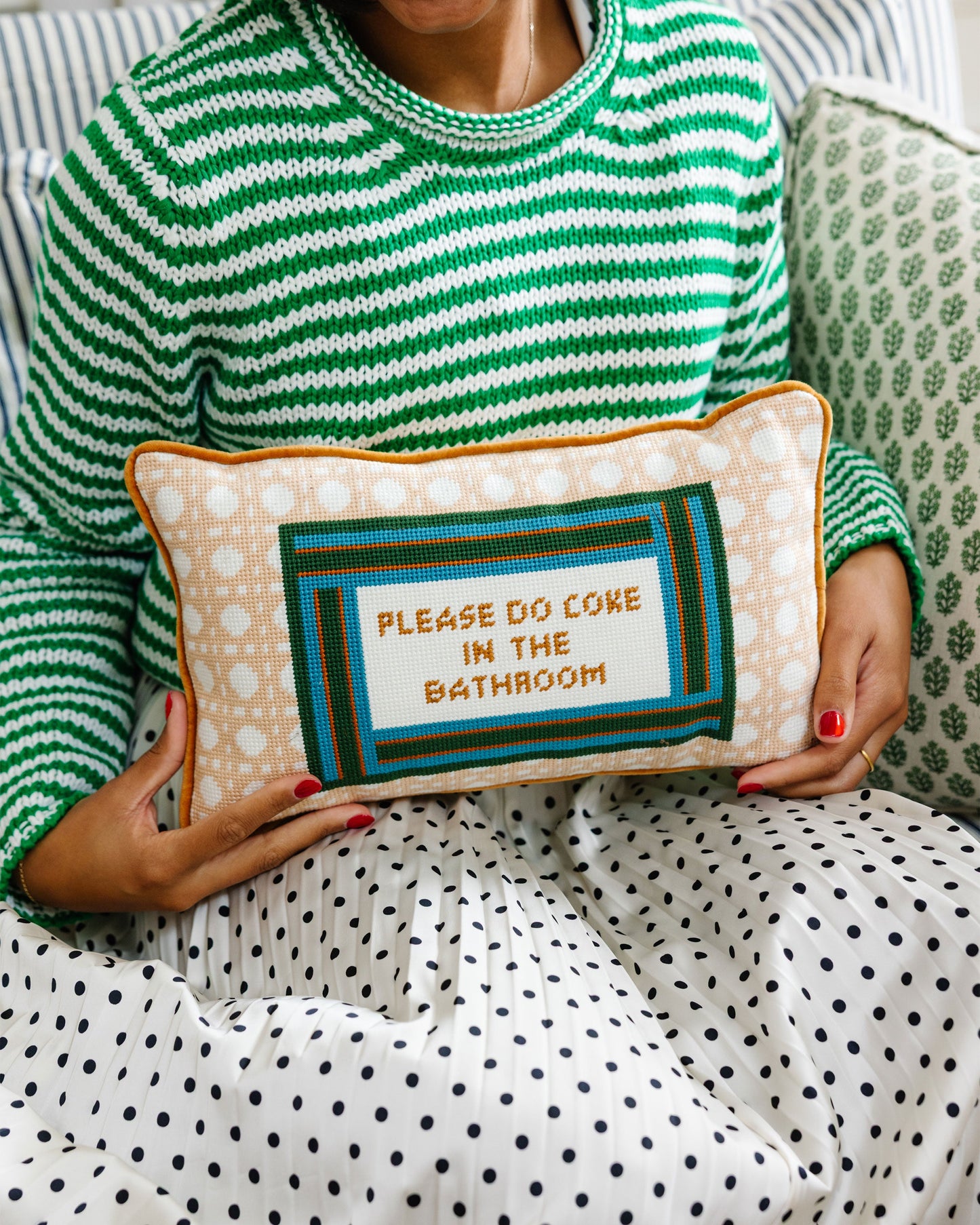 Bathroom Etiquette Needlepoint Pillow - Osadia Concept Store