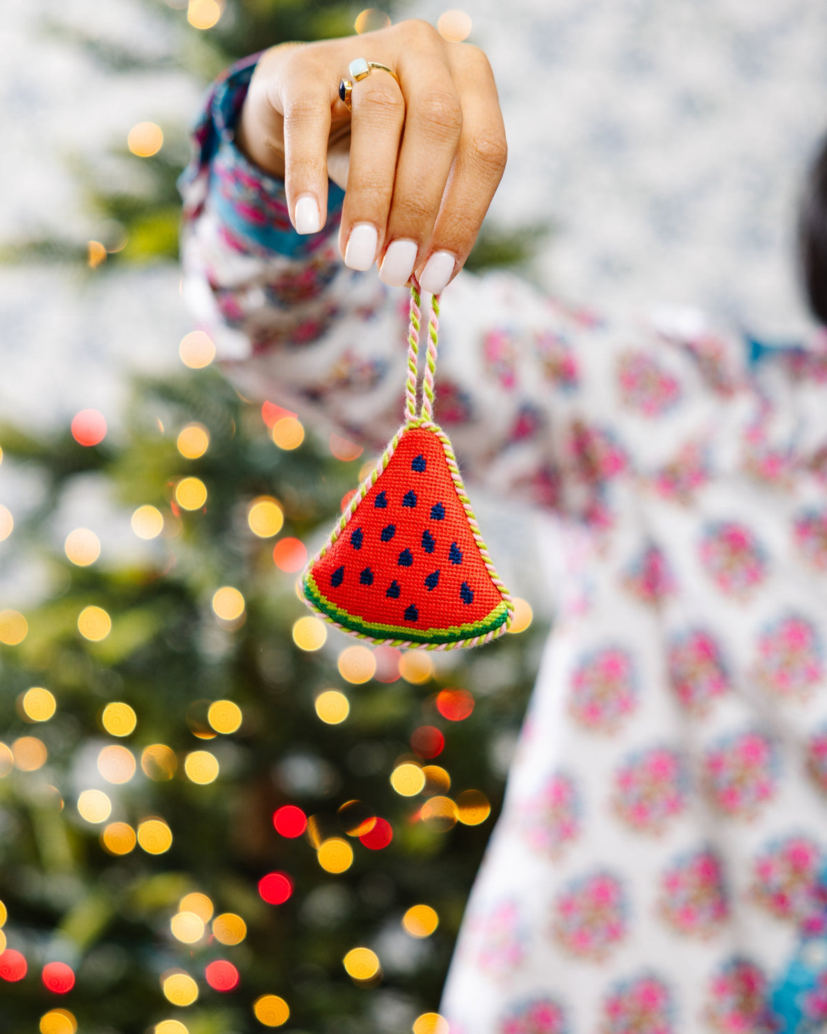 Needlepoint Icon Ornament - Watermelon