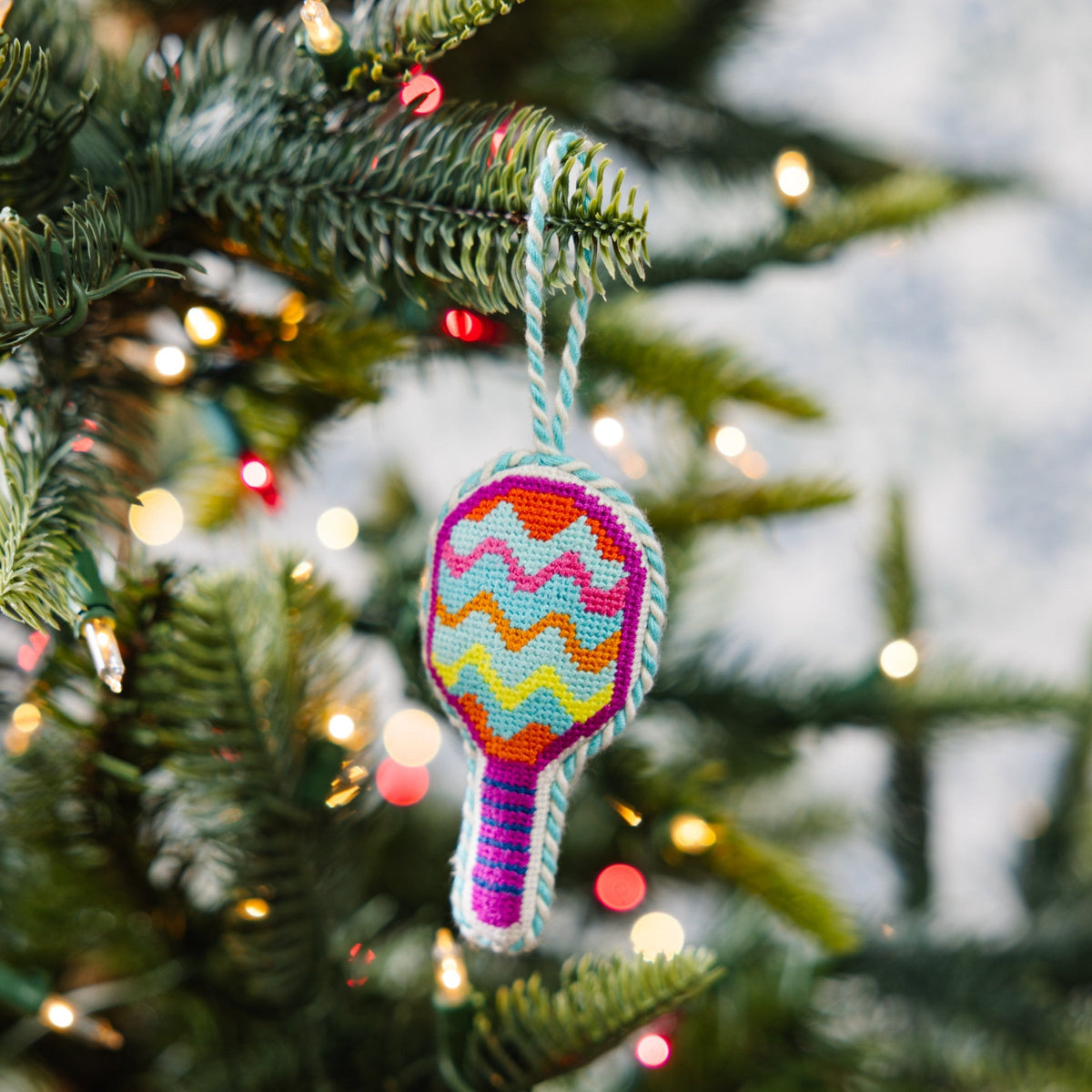 Needlepoint Icon Ornament - Pickleball Racket