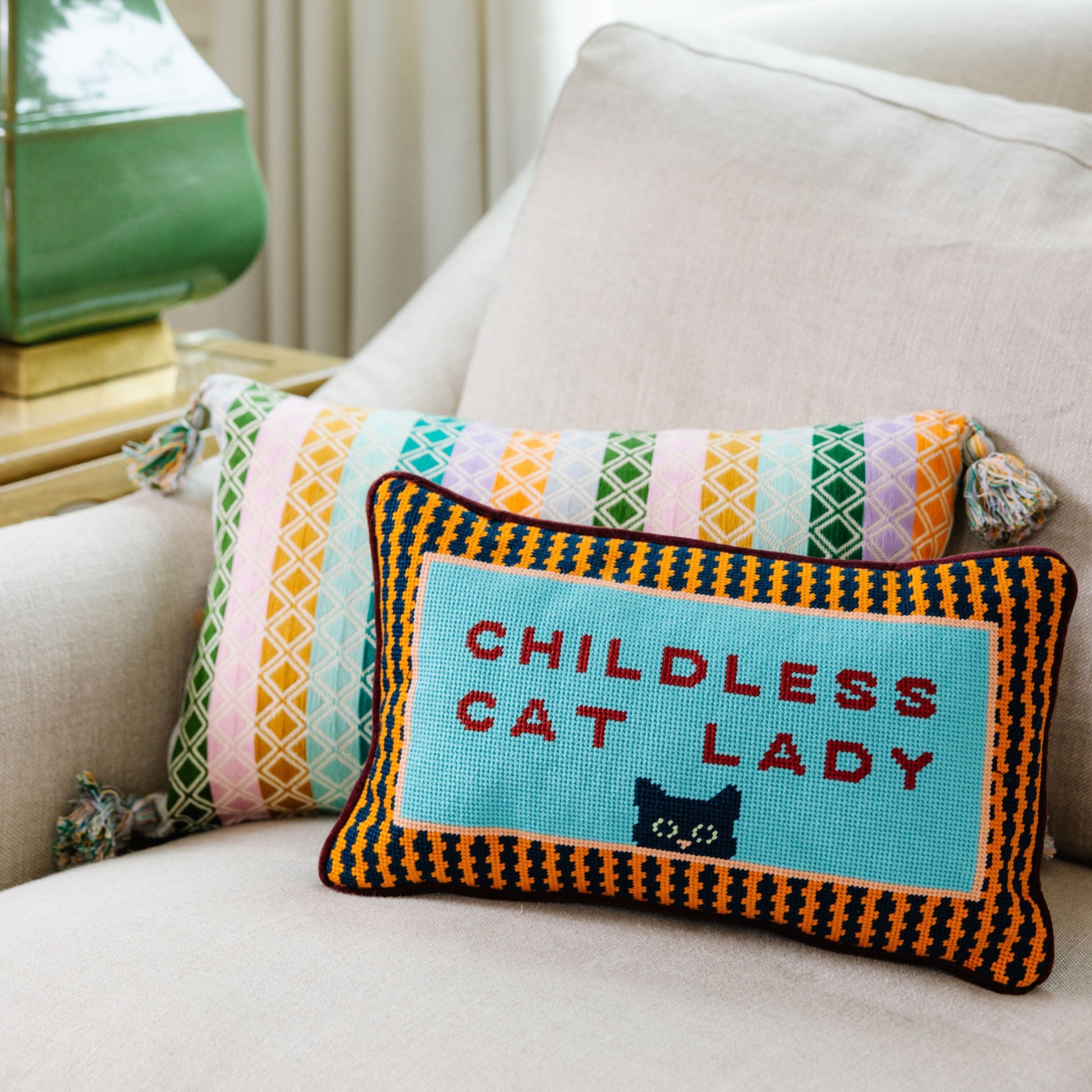 Childless Cat Lady Needlepoint Pillow - Osadia Concept Store