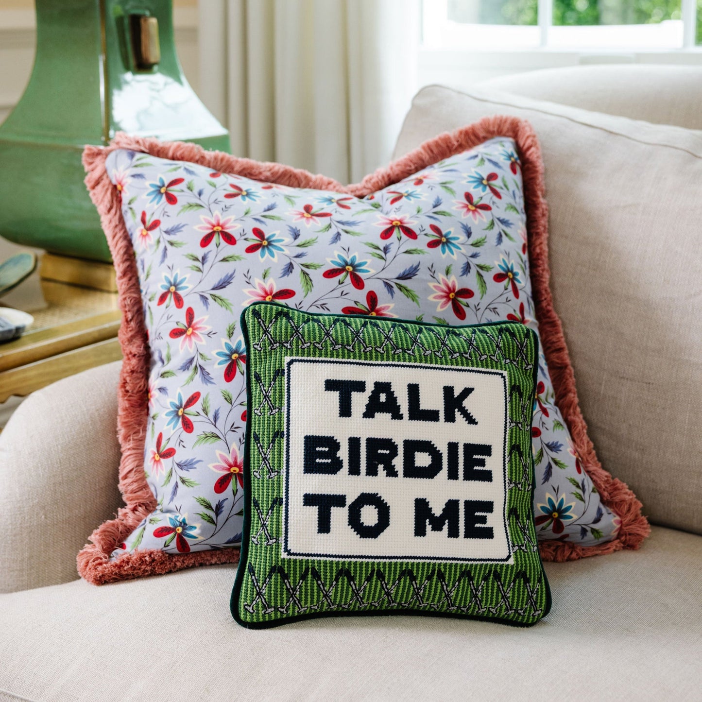 Talk Birdie To Me Needlepoint Pillow - Osadia Concept Store