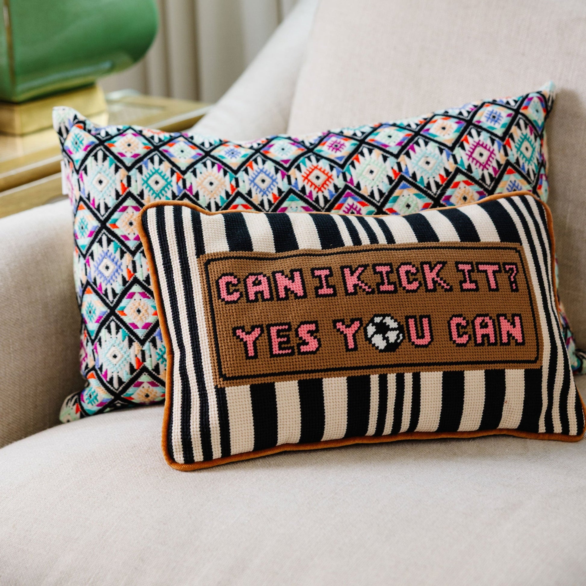 Can I Kick It Needlepoint Pillow - Osadia Concept Store