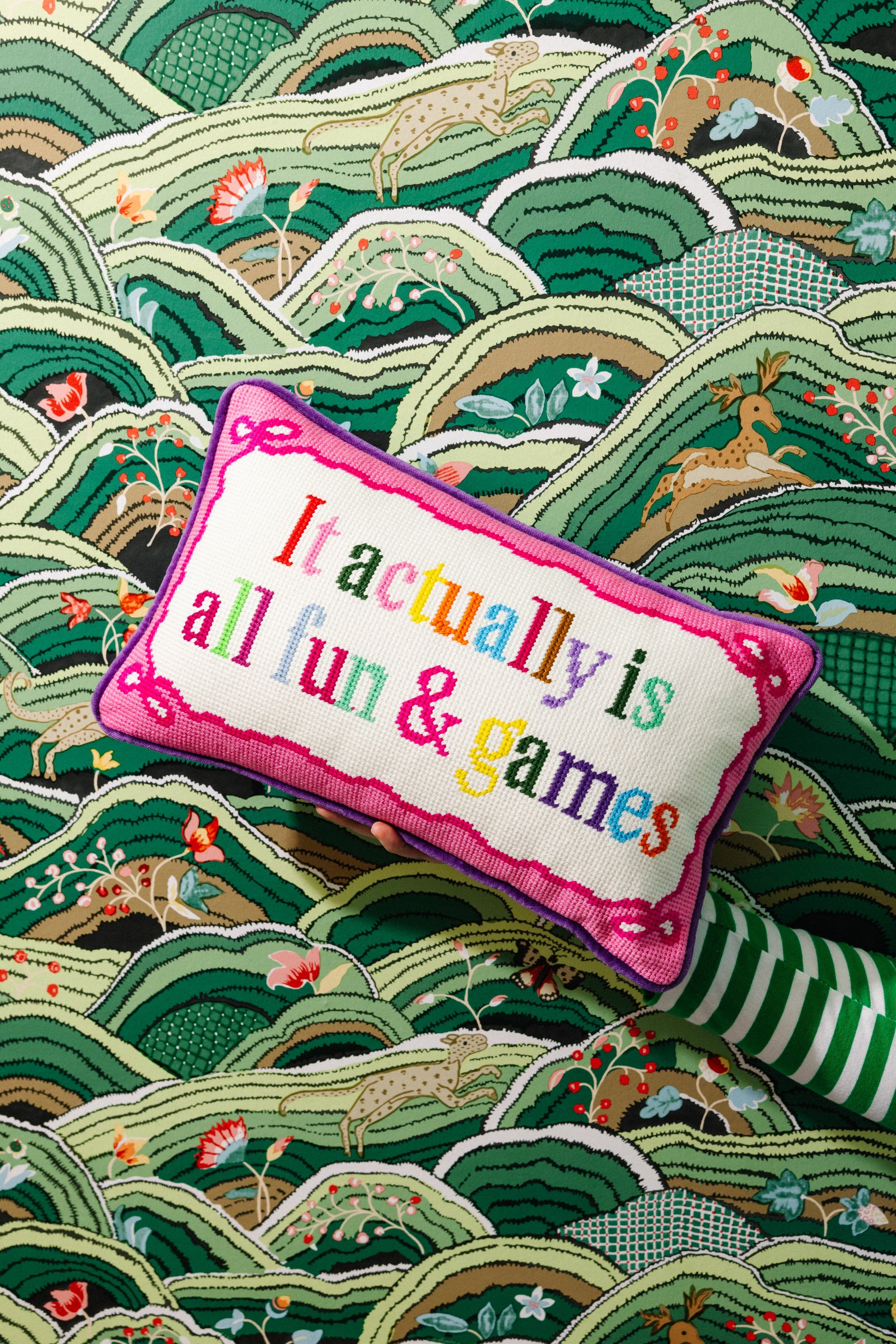 Fun And Games Needlepoint Pillow - Osadia Concept Store