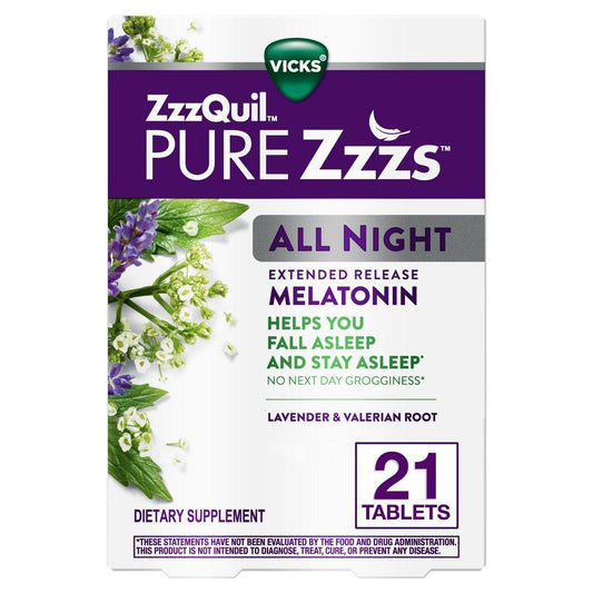 Vicks ZzzQuil Pure Zzzs All Night Extended Release Melatonin Lavender & Valerian Root Tablets