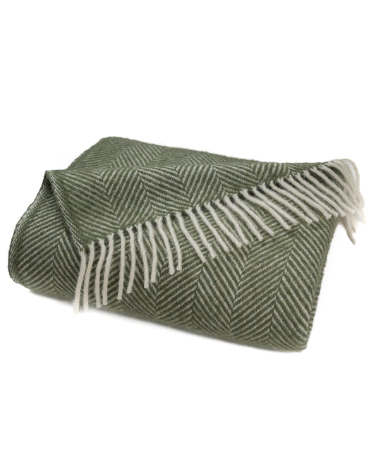 Highland Tweeds Herringbone Pure New Wool Throw ~ Evergreen ~