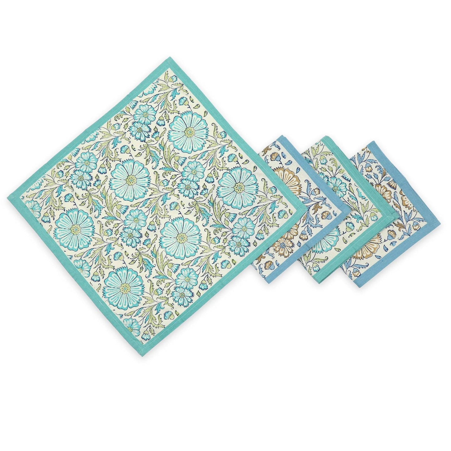 STREAMLINE 18"x18" Hand Block Printed Napkins - Set of 4. Cotton - Fair Trade - Artisan Made