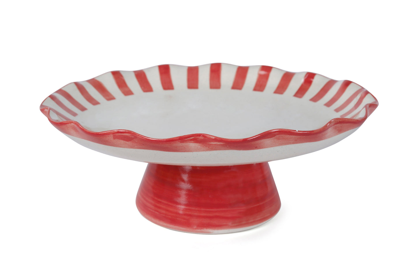 Ceramic Stripe Cake Stand - Red