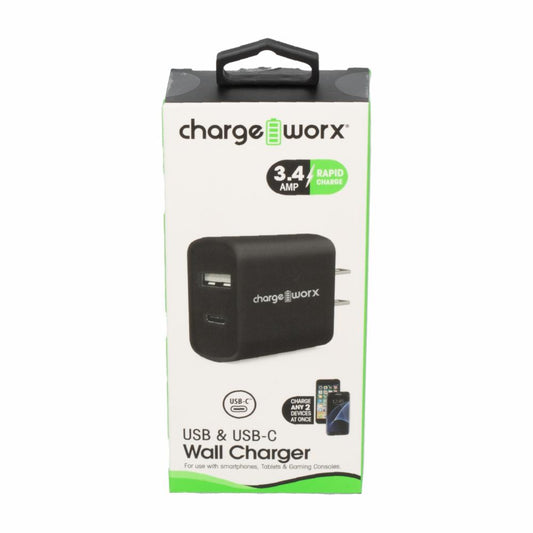 ChargeWorx Dual USB Wall Charger - Fast Charging Compact Design Black