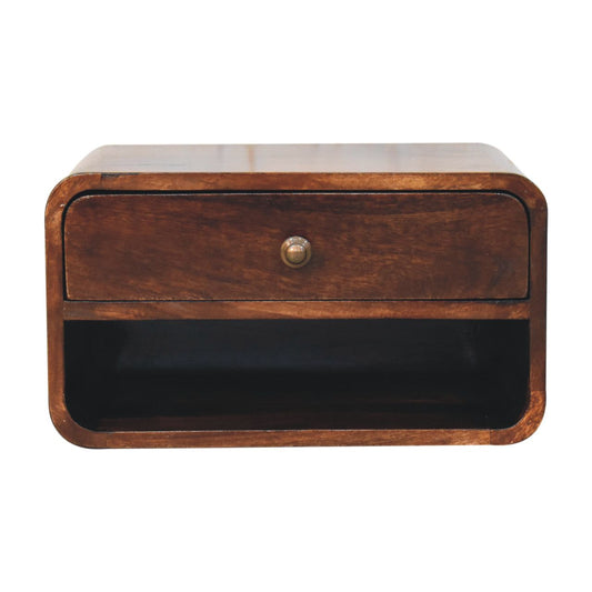 Solid Wood Curved California Walnut Wall-Mounted Bedside Table