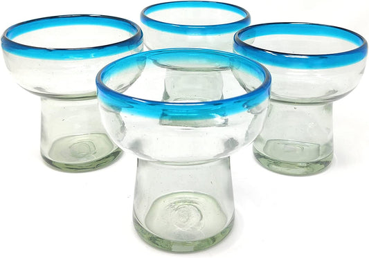 S/4 Stemless Aqua Rim Margarita Glasses
