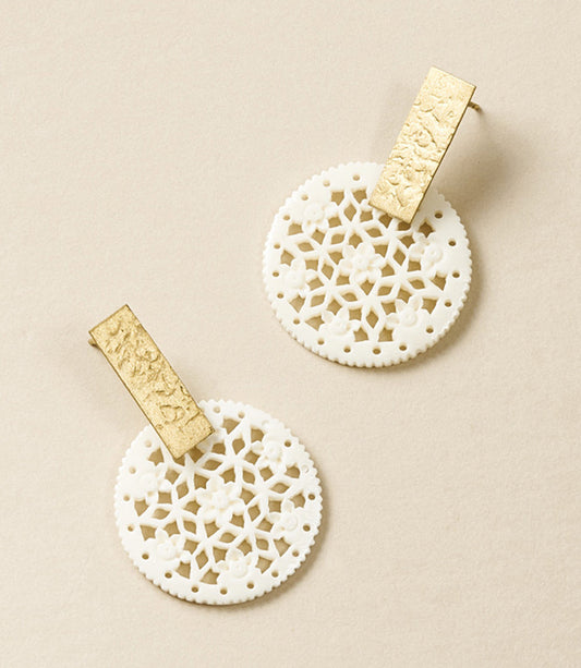 Charu Filigree Bone and Brass Bar Stud Drop Earrings - Osadia Concept Store