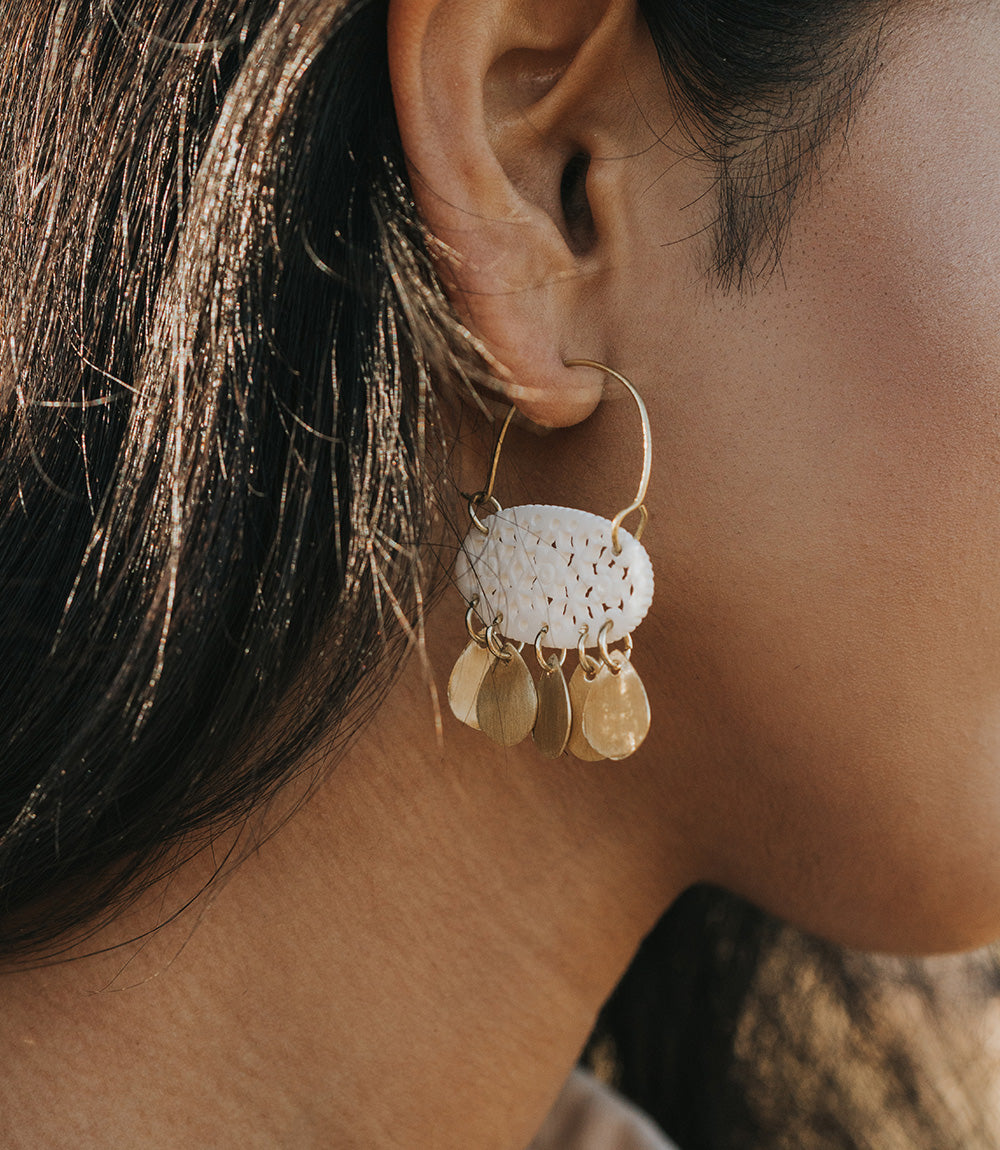 Charu Filigree Bone and Brass Dangle Earrings - Osadia Concept Store