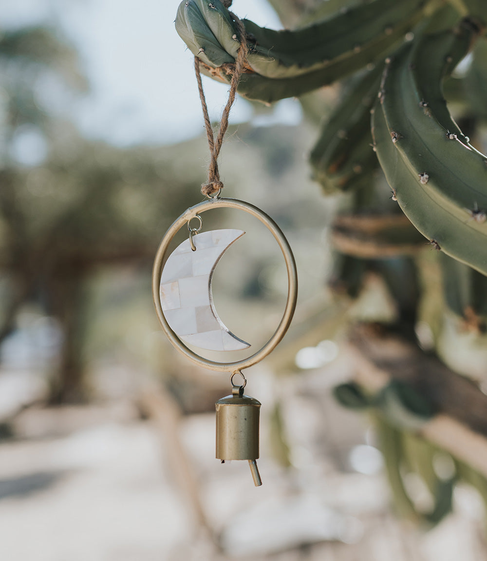 Chayana Small Moon Mother of Pearl Wind Chime - Fair Trade Decor - Osadia Concept Store