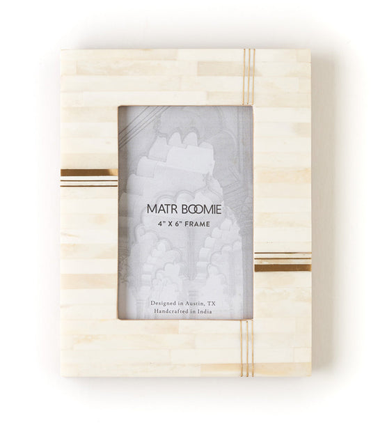 Mukhendu 4x6 Cream Picture Frame - Carved Bone, Brass Bar - Osadia Concept Store