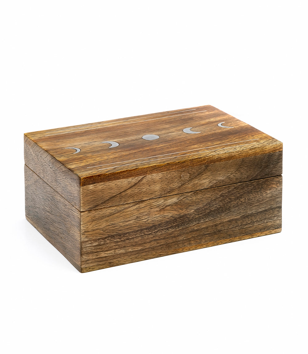 Indukala Moon Phase Jewelry Box With Tray - Wood Brass Inlay - Osadia Concept Store