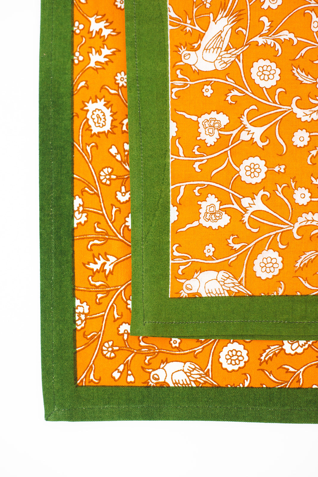 Birds of a Feather Orange Blockprint Placemat, Set of 2