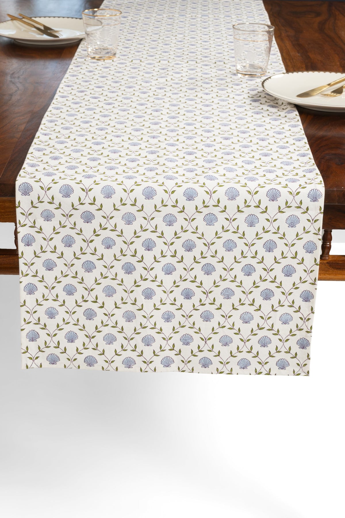 Seashell Blockprint Table Runner