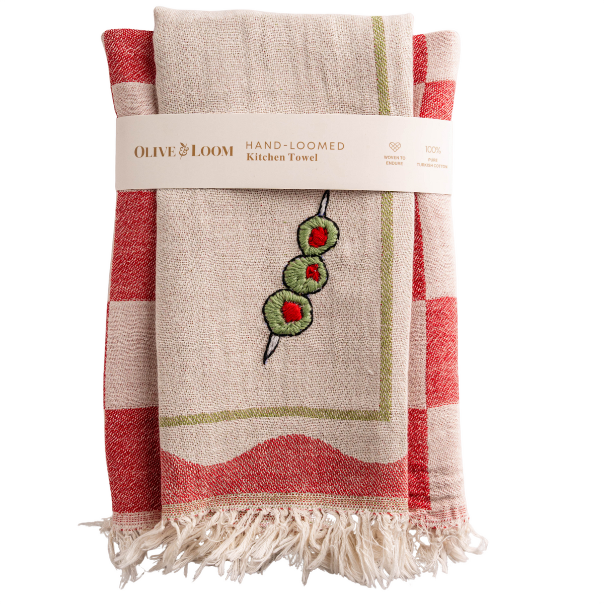 Olive Hand-Stitched Kitchen Towel Set