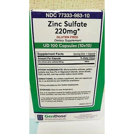 GenDose Pharmaceuticals Pharma Zinc Sulfate 220mg Capsules 100ct