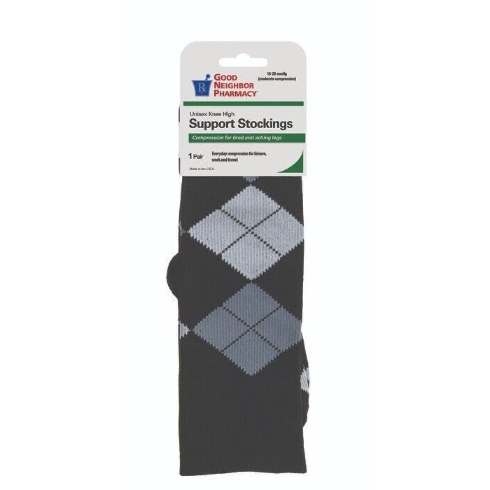 GNP Support Socks 15-20mmHg Compression Unisex Knee High Gray Argyle - Small