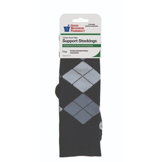 GNP Support Socks 15-20mmHg Compression Unisex Knee High Gray Argyle - Small