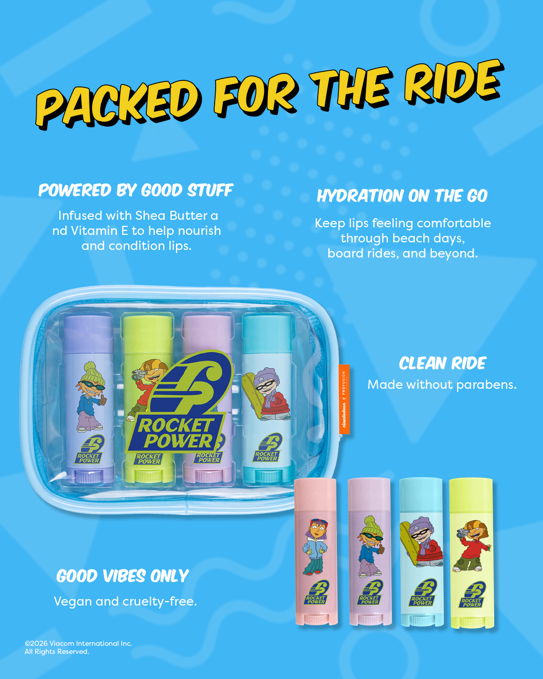Rocket Power | Shred Ready - 4 PC Lip Balm Set with Keychain Bag