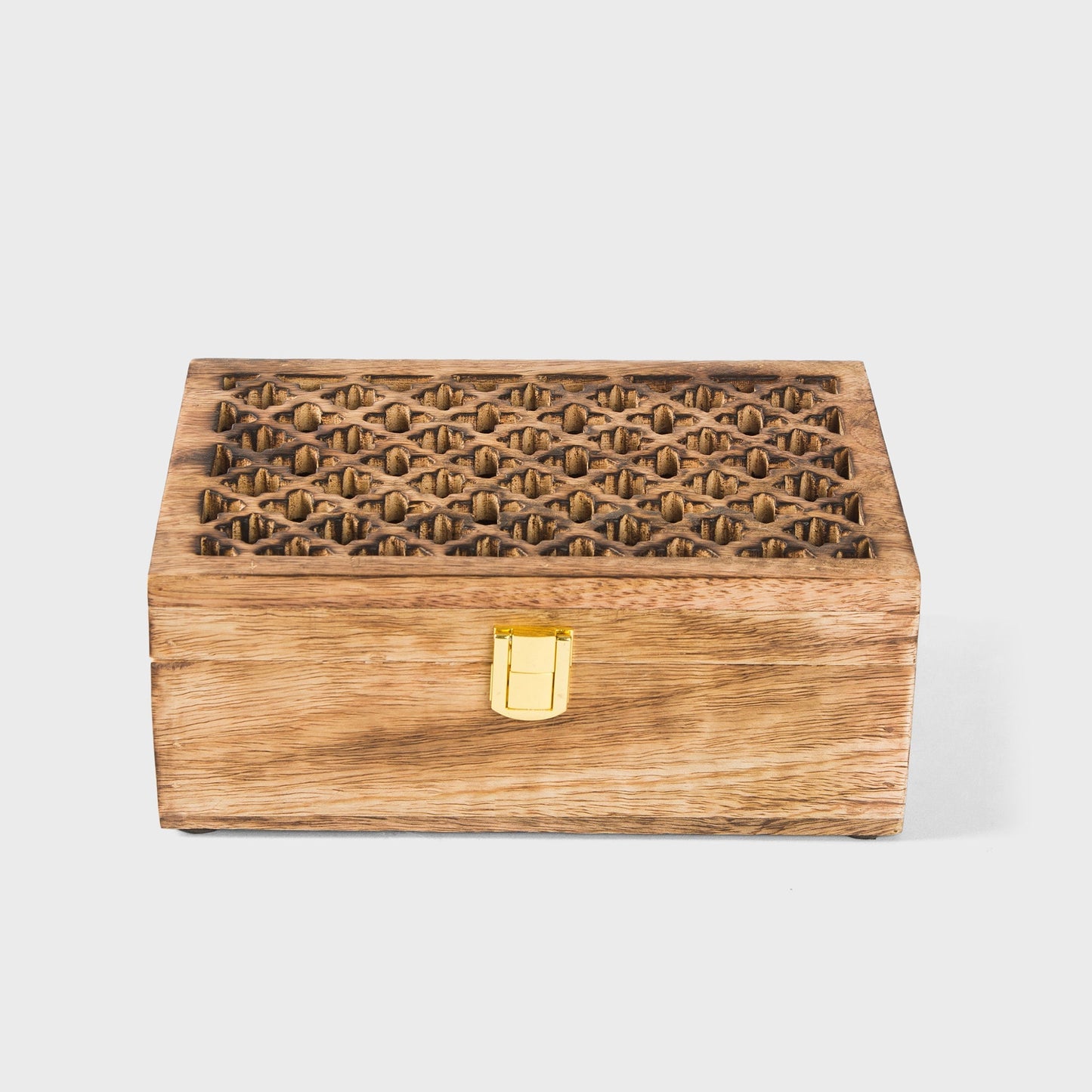 Mango Wood Trellis Keepsake Box with Compartments, Medium Burnt