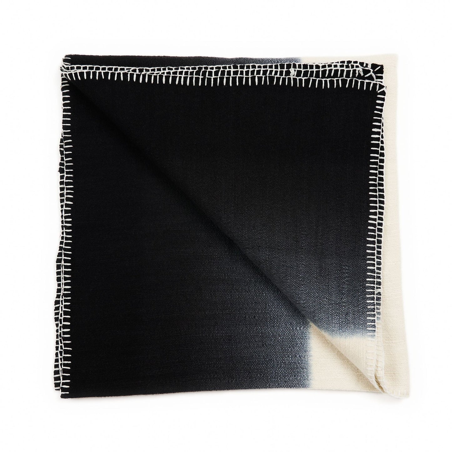 Ink Black White Ombre Textured Throw  In Hand Spun Merino And Hand Stitched Hem
