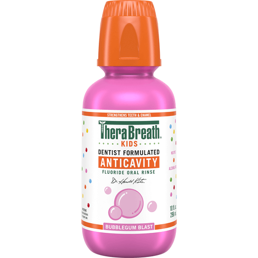 TheraBreath Kids Anticavity Fluoride Oral Rinse, Strengthens Teeth & Enamel, Alcohol Free & Dye Free, Certified Organic Bubblegum Blast Flavor, 10 Fl Oz