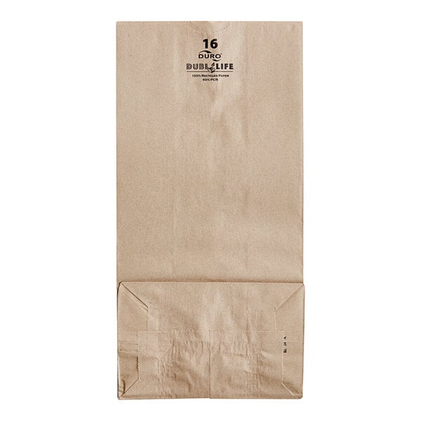 Duro 16 lb Natural Kraft Paper Bag – 40# Recycled, FSC & BPI Certified (QTY 500), SKU 18416