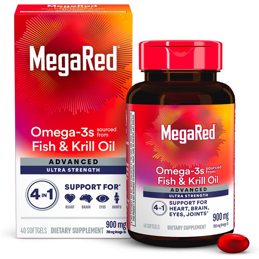 MegaRed Advanced 4in1 500mg Omega-3 Fish + Krill Oil Supplement Softgel