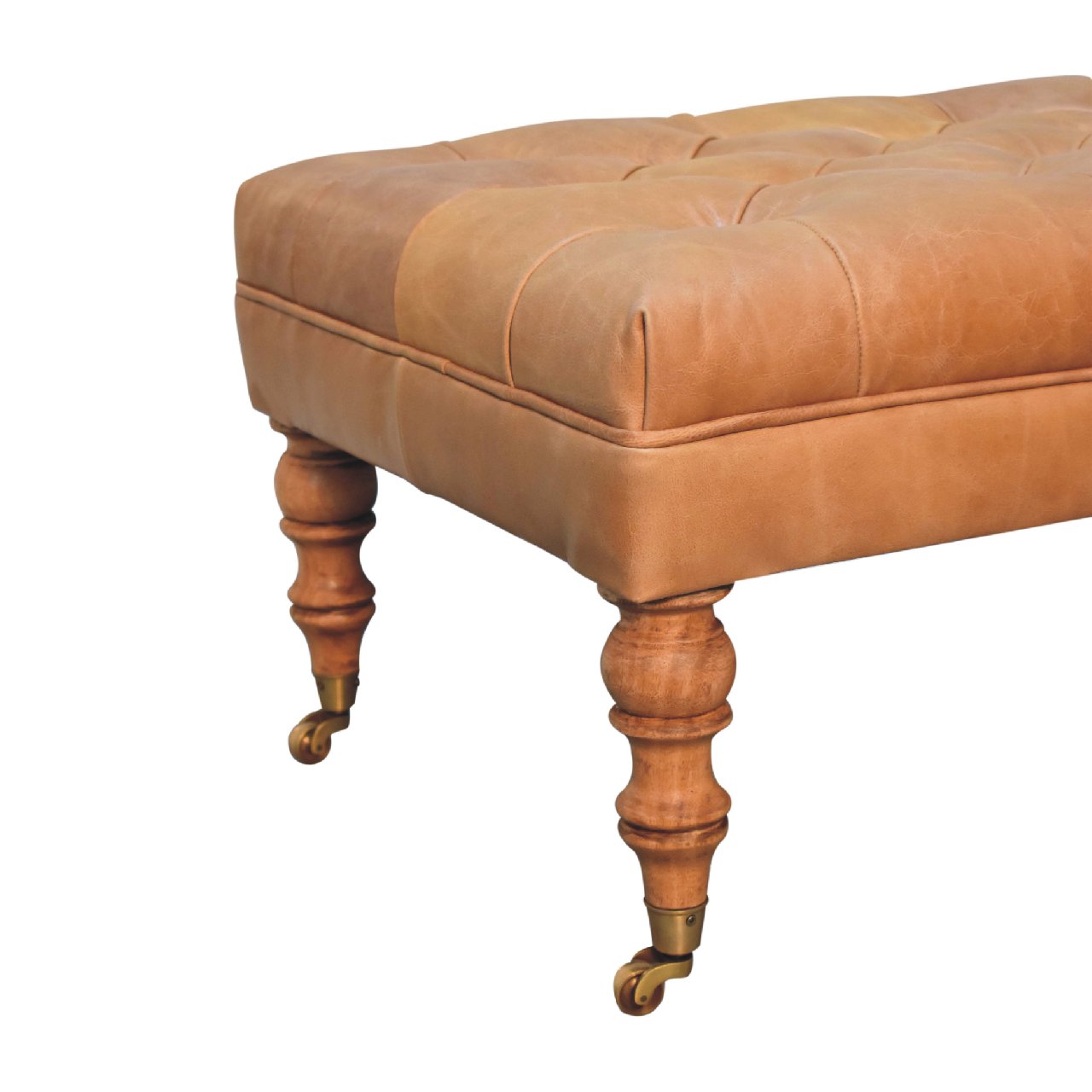 Solid Wood Buffalo Leather Ottoman